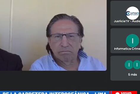 Alejandro Toledo está presente en la audiencia a través de una videollamada. (Foto. Justicia TV)
