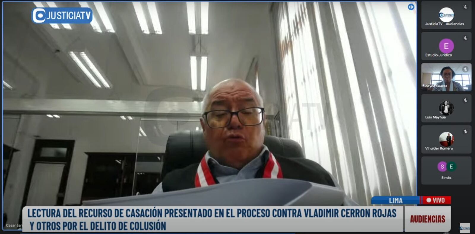 El juez César San Martín fue el encargado de dar a conocer la decisión de absolución para Vladimir Cerrón. (Foto: Justicia TV)