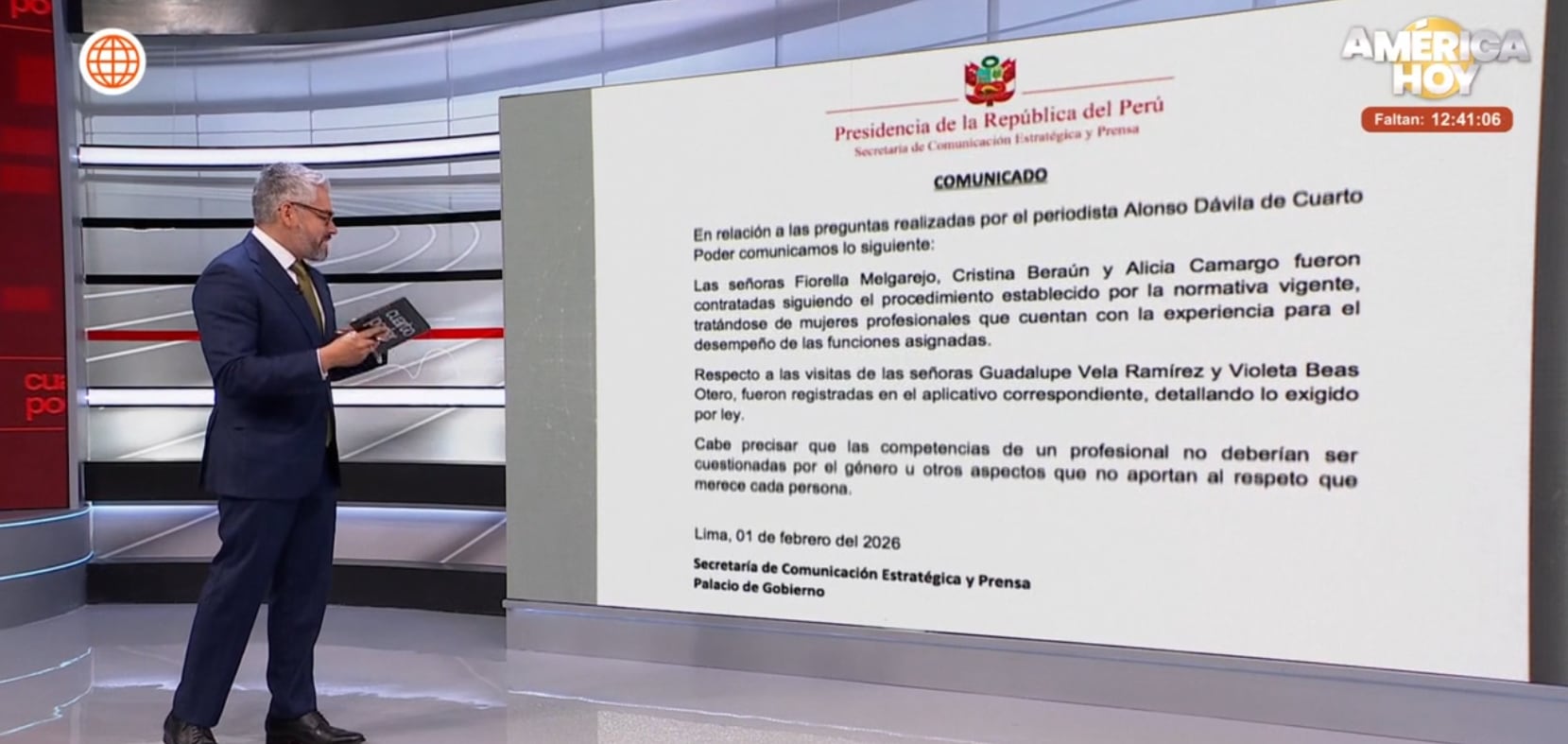 Presidencia se pronunció con comunicado tras la investigación de Cuarto Poder.