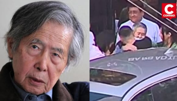 6:26 de la tarde del miiércoles:  Ex presidente Alberto Fujimori se abraza con su hijo Kenji tras ser liberado de prisión.  Residirá en la casa de su hija Keiko.