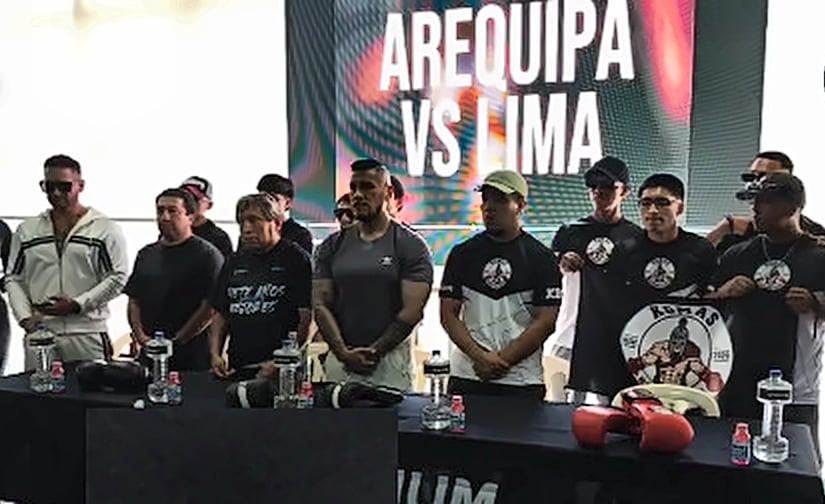 Conferencia de prensa sobre la velada de boxeo en Arequipa. (Foto: Captura de video Jenny Vásquez/Mejorada con IA)