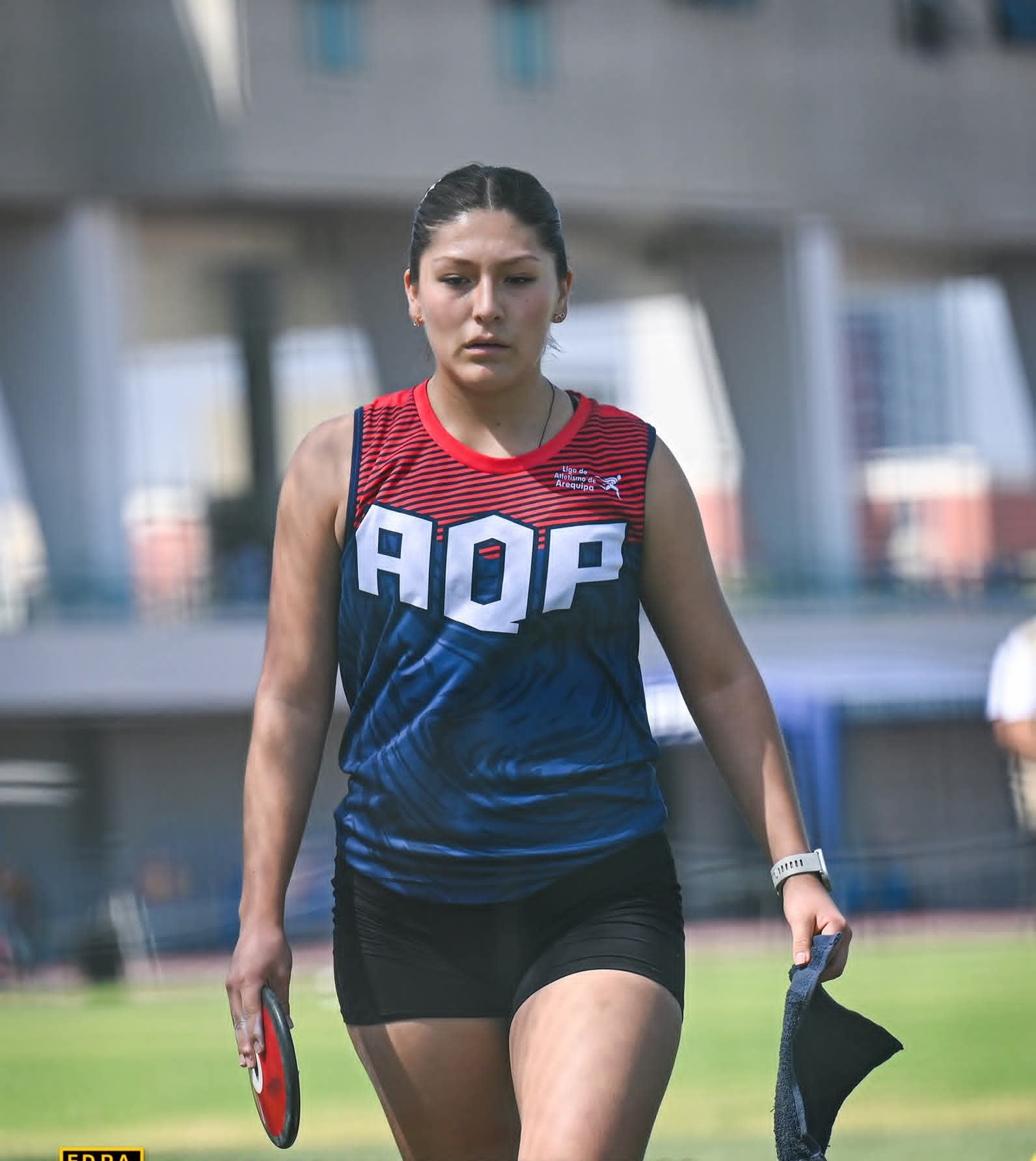 Charlotte Torres, campeona en Lanzamiento de Disco, en el Campeonato Nacional de Atletismo U20. Foto: Federación Deportiva Peruana de Atletismo.