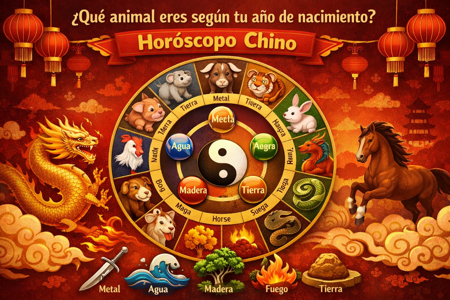El zodiaco oriental funciona en ciclos de doce animales y cinco elementos (metal, agua, madera, fuego y tierra) que se combinan cada 60 años.