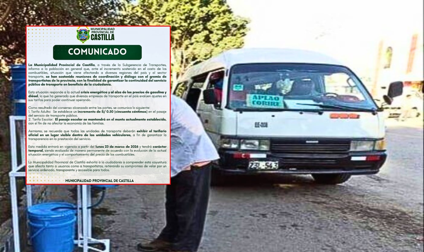 Autoriza incremento de 0.50 céntimos en el costo del pasaje en la provincia de Castilla. Foto: GEC.