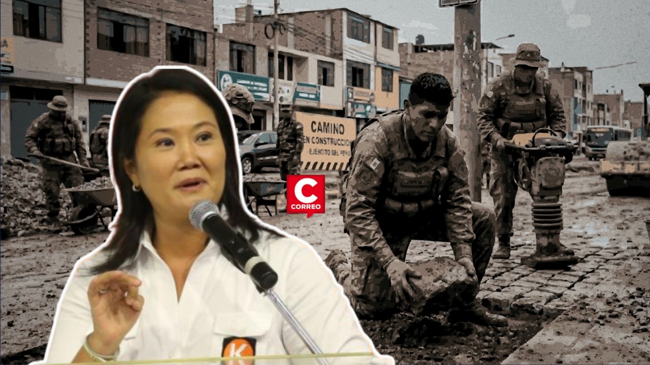 Keiko Fujimori asegura que FF.AA apoyarán en obras públicas: “Vamos a sacar soldados para hacer pistas”. Composición: Diario Correo.
