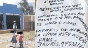 Maleantes desatan el terror en centro educativo del caserío El Huayo, en Gran Chimú. Les dejaron una carta y una mecha de dinamita y les dicen: “Plata o plomo”.
