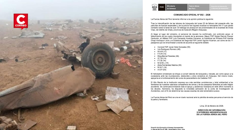 FAP confirma 15 fallecidos tras caída del helicóptero Mi-17 en Chala ...