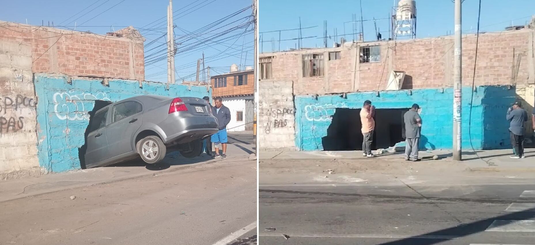 Auto derribó muro y se metió en casa causando daños
