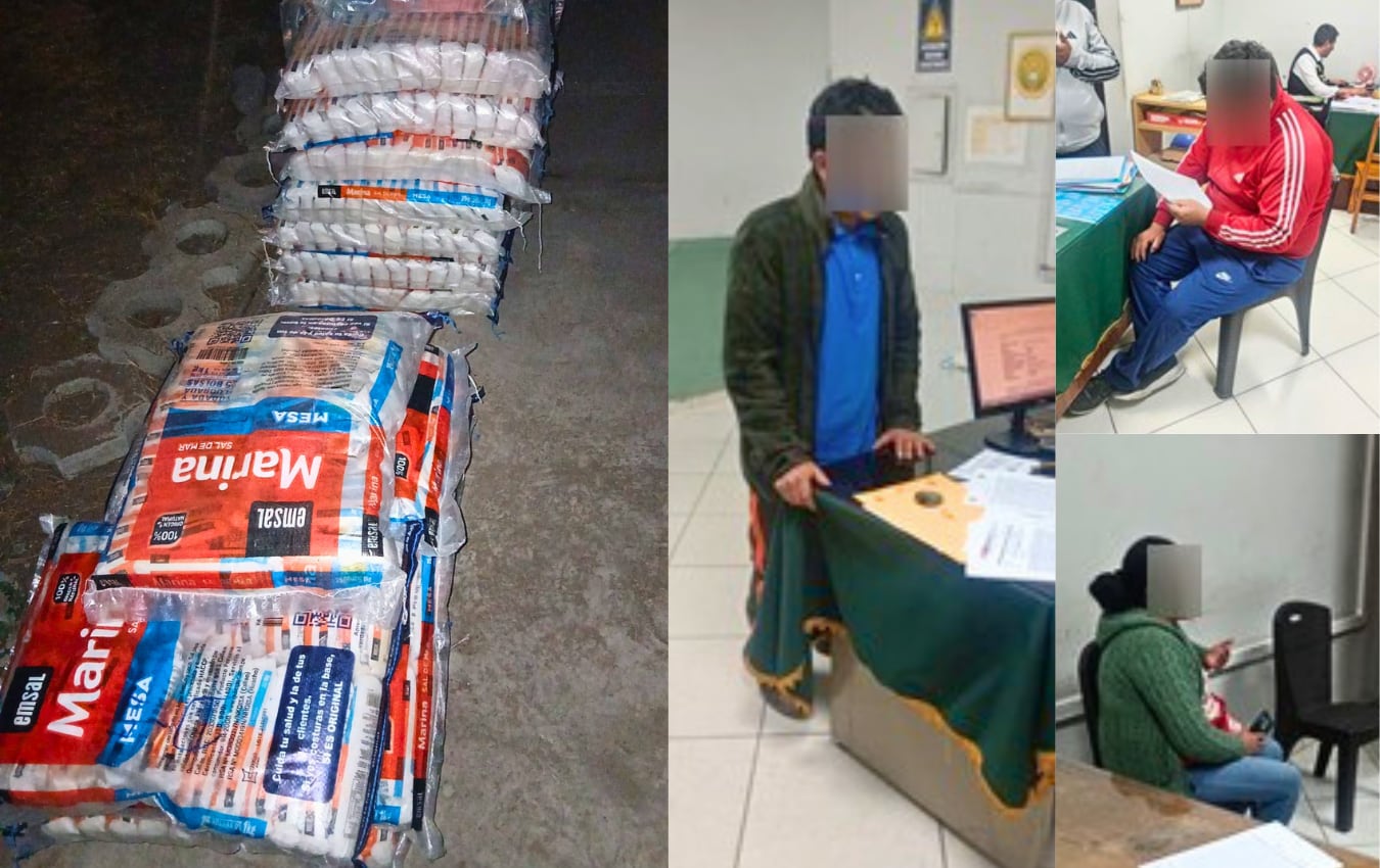 Detienen a tres personas por estar implicadas en la presunta comercialización de sal adulterada, en Arequipa. Foto: PNP.