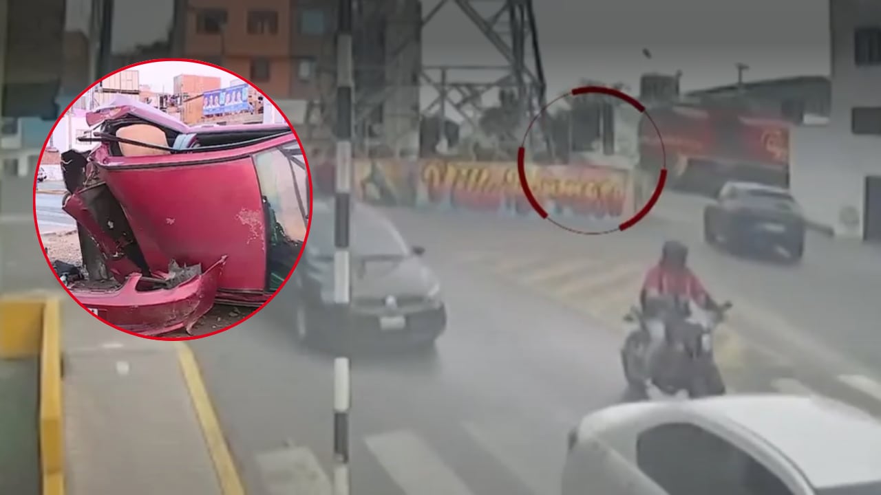El accidente ocurrió en el cruce de las avenidas Enrique Meiggs y Daniel Alcides Carrión, cuando el taxista habría intentado ganarle el paso a la locomotora. Los bomberos rescataron al conductor, quien quedó atrapado entre los fierros del vehículo. (Imágenes de América Noticias)