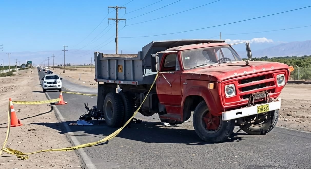 Motociclista muere tras chocar contra un volquete abandonado en la vía de Majes