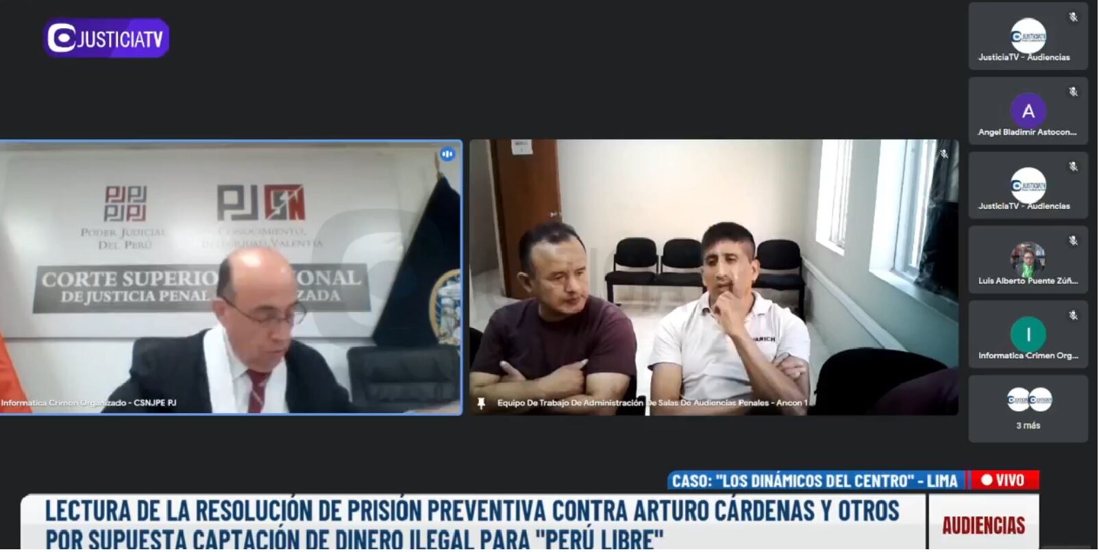 Arturo Cárdenas, alias "Pinturita", participó de la audiencia desde el penal Ancón I.