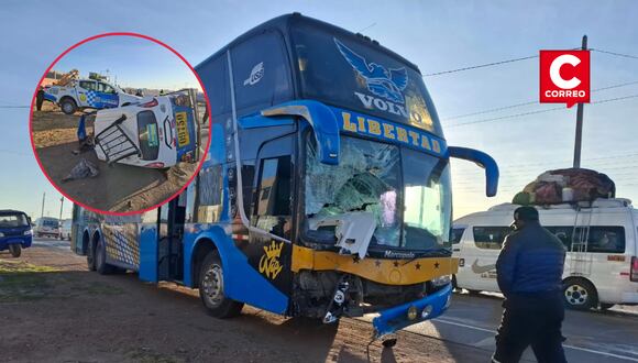 El mototaxi azul conducido por León Ramírez chocó contra el bus conducido por Alan Morales.