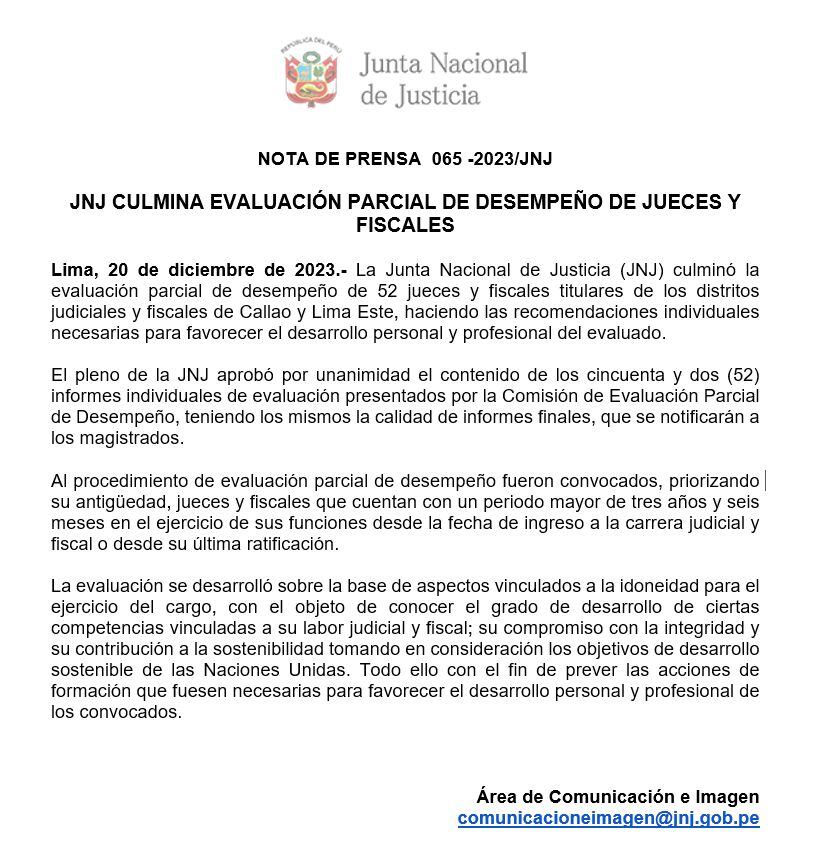La JNJ realizó la evaluación parcial de unos 52 jueces y fiscales en Lima Este y Callao.