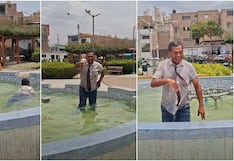 Ola de calor en Ica: ciudadano se baña en pileta de la plazuela Barranca