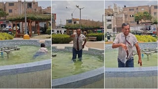 Ola de calor en Ica: ciudadano se baña en pileta de la plazuela Barranca