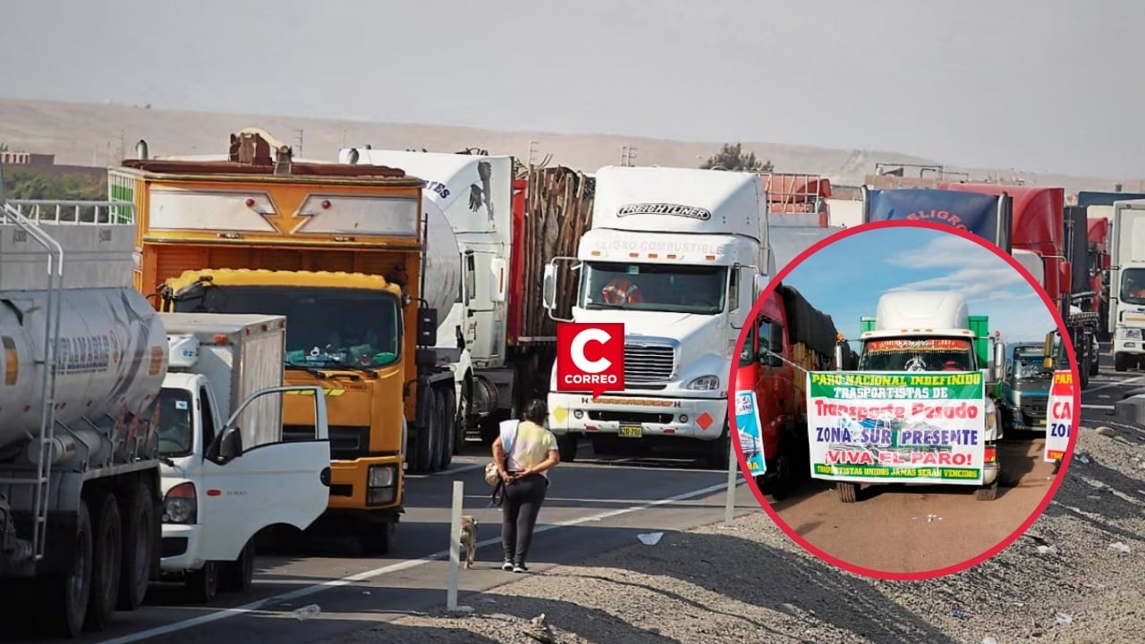 Gremios de carga pesada alistan paro nacional por alza combustibles y vías destruidas. Composición: Diario Correo.