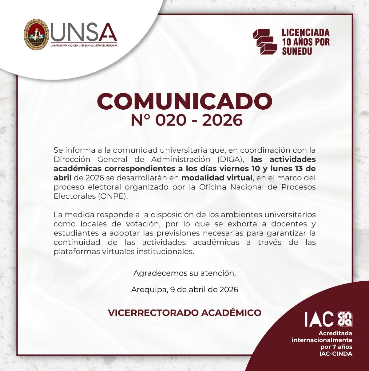 Comunicado de la UNSA.