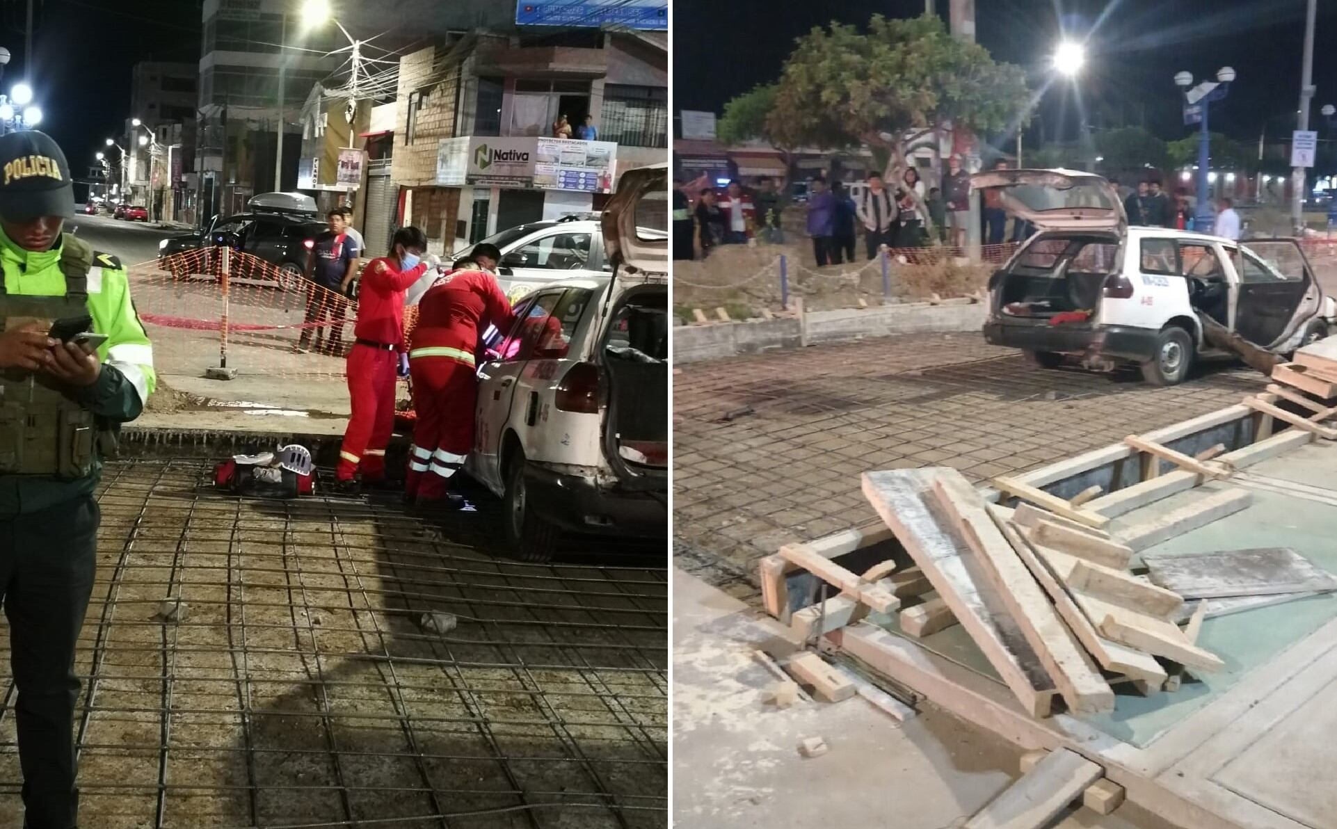 Bomberos constatan el deceso de taxista y policías los materiales de la obra en ejecución