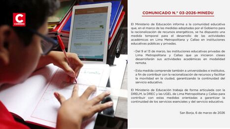 Minedu dispone clases remotas del 9 al 13 de marzo en Lima Metropolitana y Callao