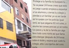 Extorsión cierra colegio en Comas: ‘Los Injertos del Cono Norte’ exigen S/60 mil y lanzan amenazas