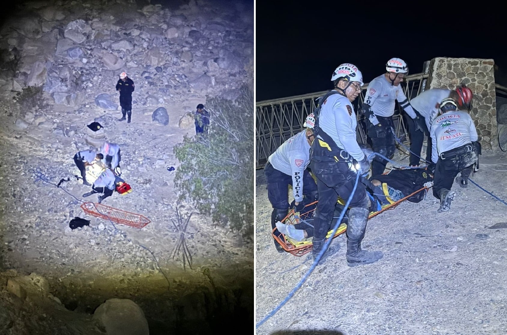 Mujer herida quedó al fondo de quebrada y policías acudieron en su rescate