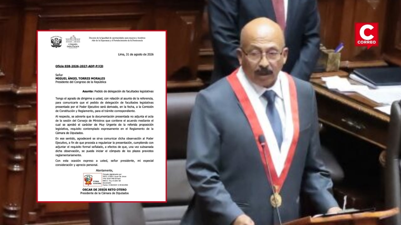 Congreso observa solicitud de facultades legislativas del Ejecutivo por falta de acta del Consejo de Ministros. Composición: Diario Correo.