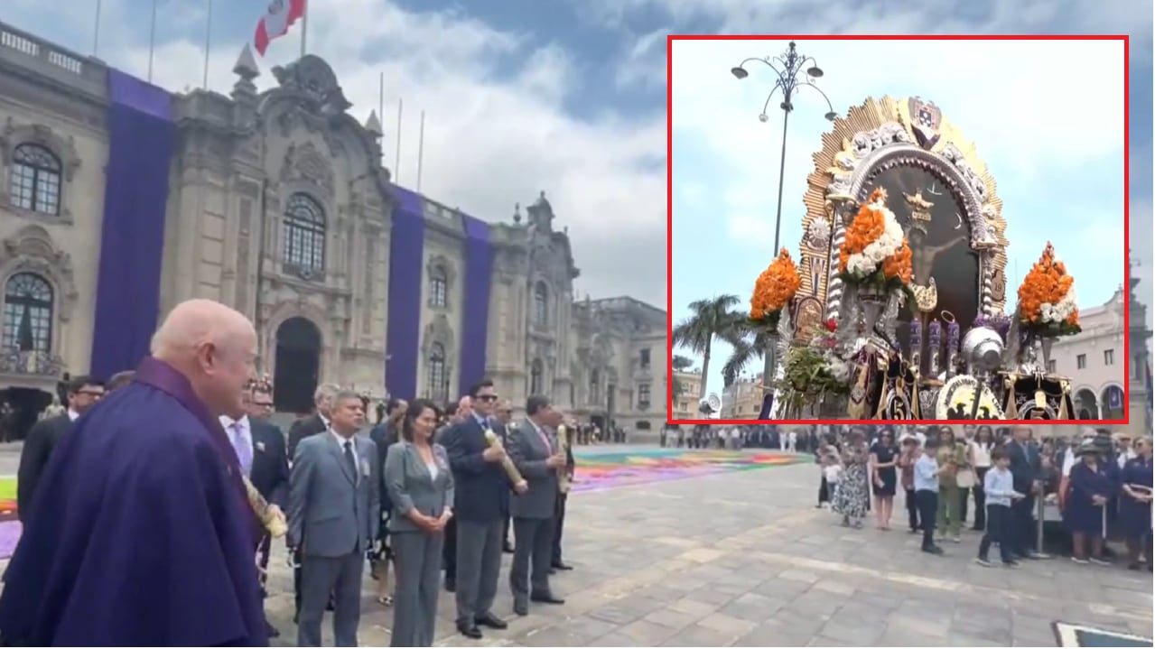 En la parte central del Patio de Honor se apreció una imponente alfombra floral con motivos alusivos al Perú.