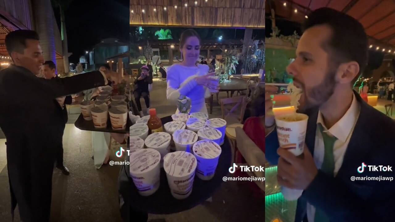 Pareja de recién casados da sopa maruchan como banquete a sus invitados. (Foto: composición EC)