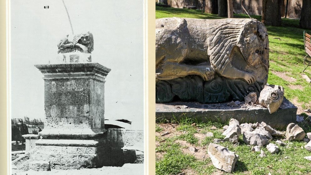 “Leoncitos” quedaron dañados en el Centro Histórico de Arequipa. Foto: Municipalidad Provincial de Arequipa.