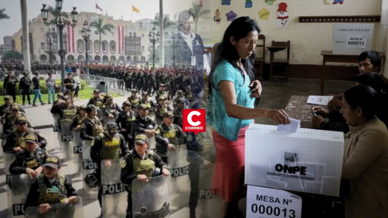 Elecciones 2026: PNP desplegará 56 mil efectivos para resguardar candidatos, locales y material electoral. Composición: Diario Correo.