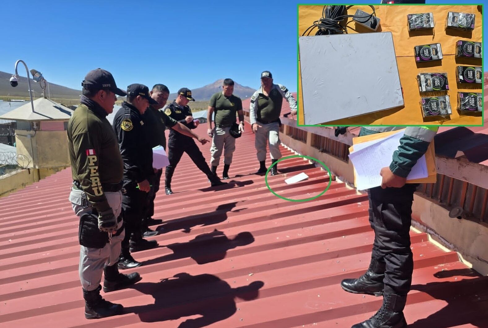 Agentes de la PNP e INPE hallan un equipo de internet satelital en techo del pabellón 2