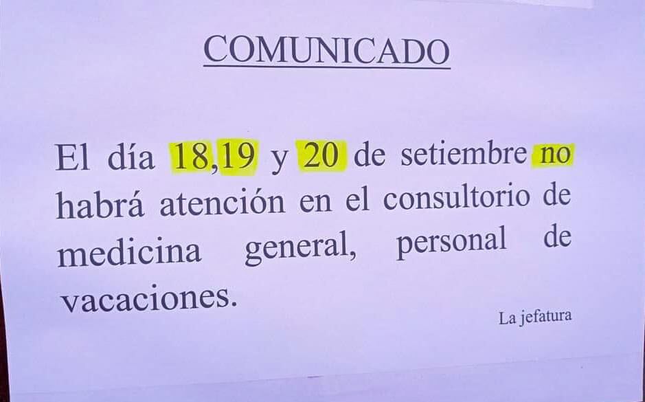 Comunicado de suspensión de la atención. (Foto: Difusión)