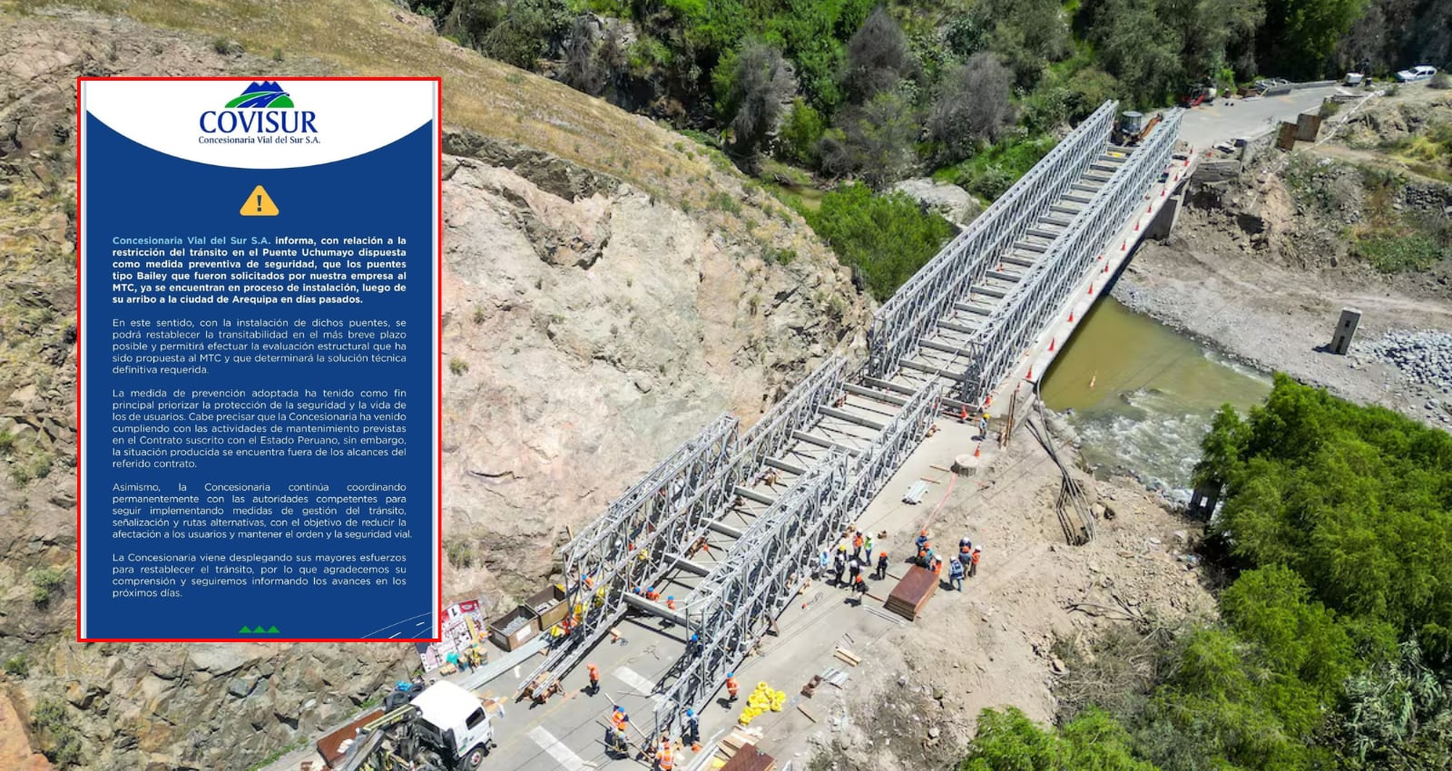 Puentes Bailey en proceso de instalación en Uchumayo. Foto: GEC.