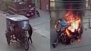 El Agustino: Delincuentes escaparon en mototaxi, pero este se malogra y vecinos deciden quemarla