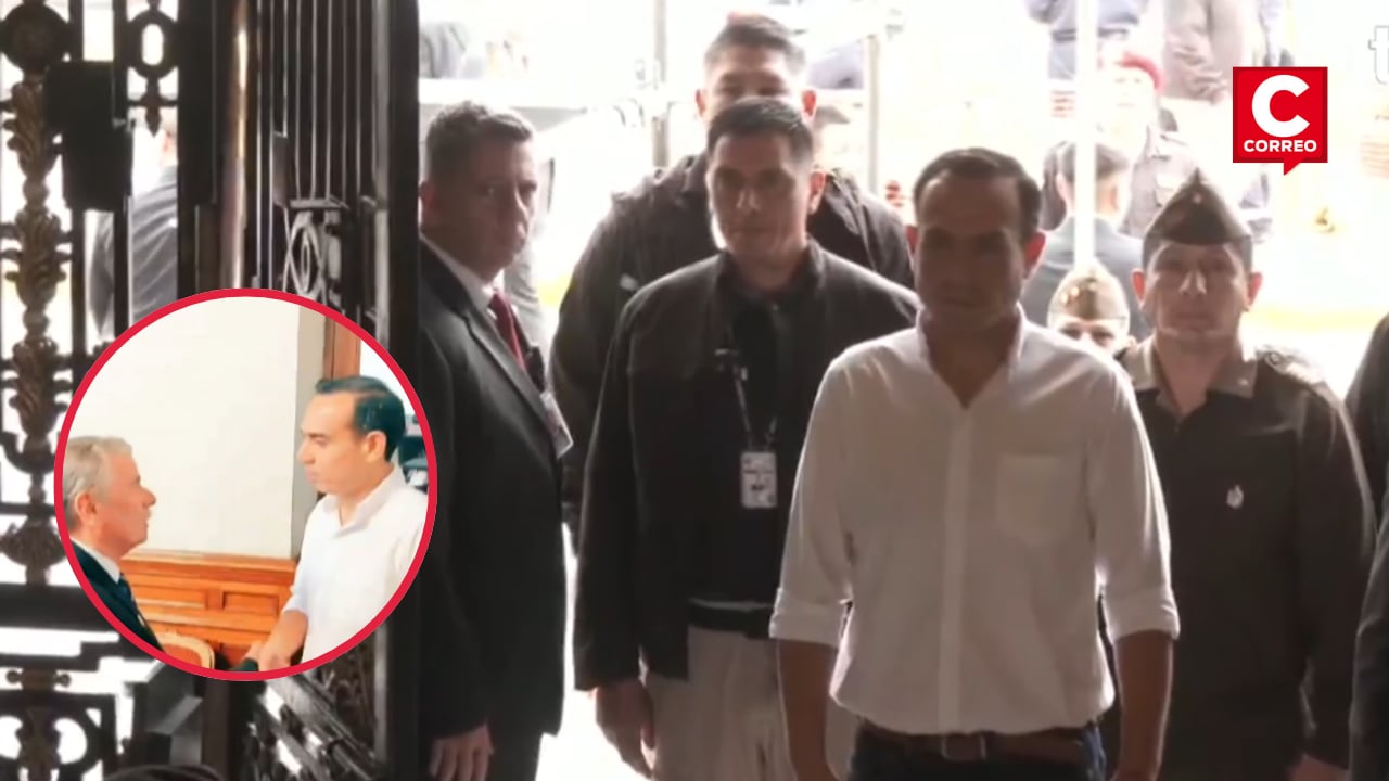 El presidente acudió acompañado del titular de la PCM, Ernesto Álvarez, donde se reunió con el titular del Congreso, Fernando Rospigliosi, antes de la presentación del ministro del Interior. (Capturas de TV Perú)