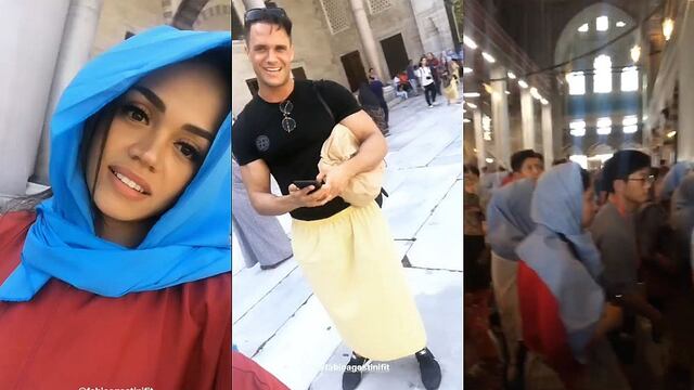 Mayra Goñi y Fabio Agostini sorprenden al cambiar su ropa para ingresar a mezquita (VIDEO)