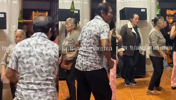 Adulta mayor bailó con una botella de cerveza en la cabeza. (Foto: composición EC)