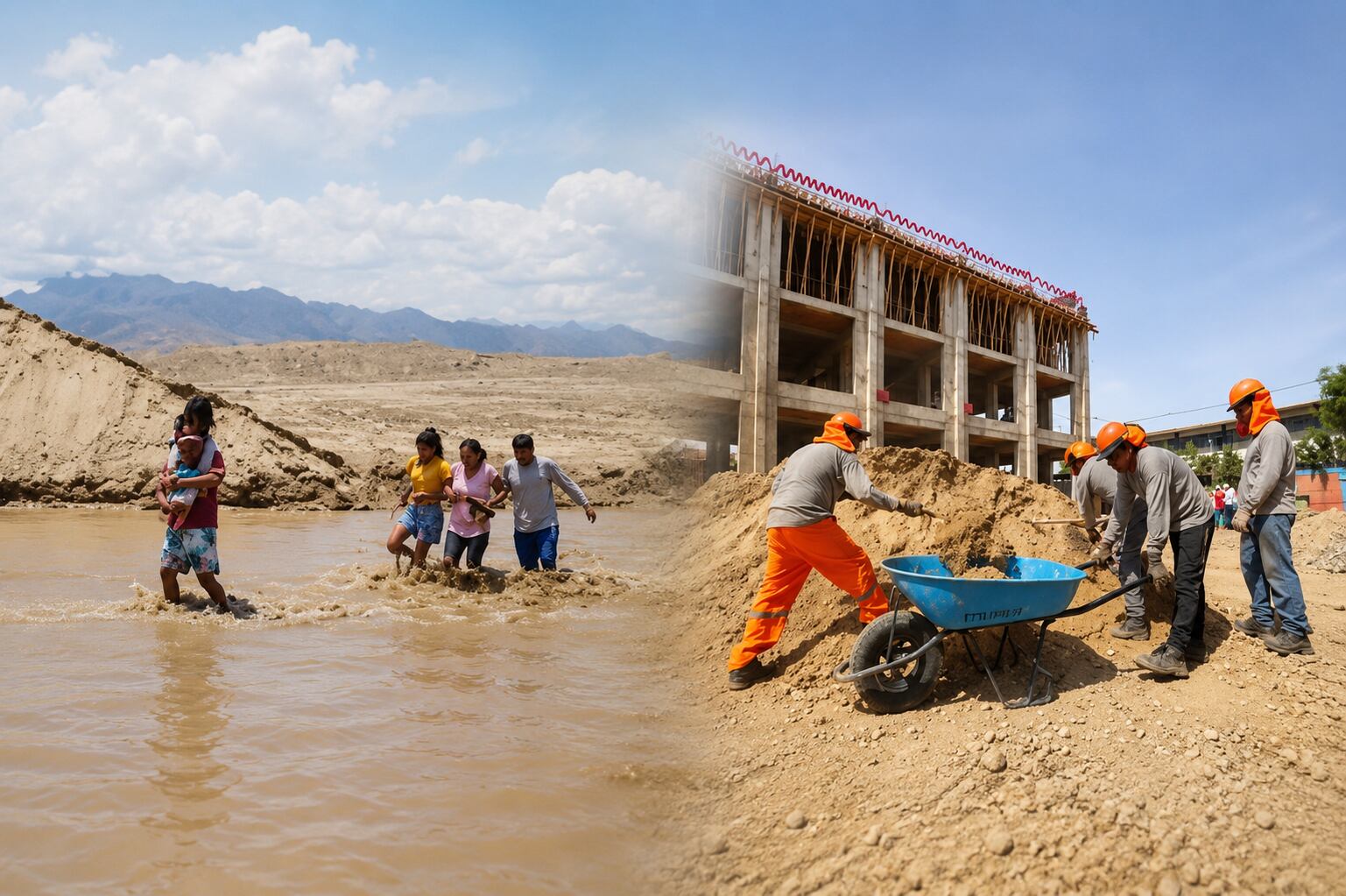 El impacto de El Niño en construcción, materiales, logística e infraestructura del país sería muy fuerte. (Foto: composición de ChatGPT con imágenes de Agencia Andina)