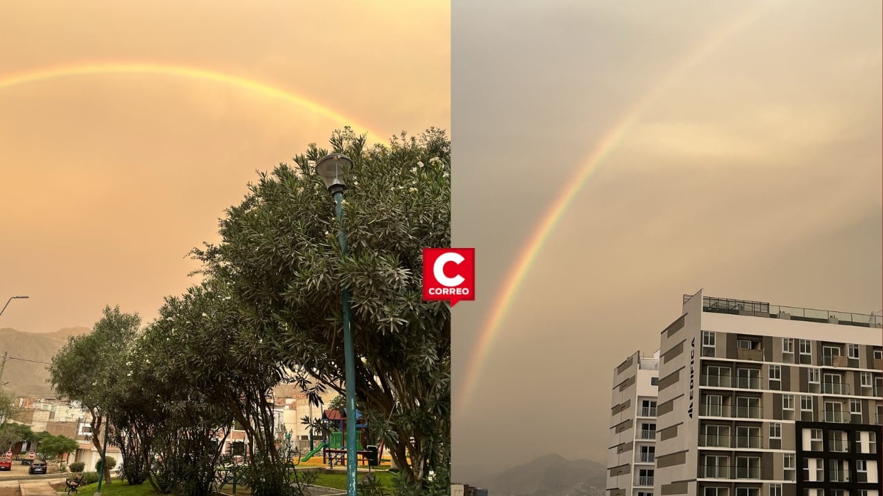 Arcoíris sorprendió a limeños tras ligera garúa y a pocos días del invierno . Composición: Diario Correo.
