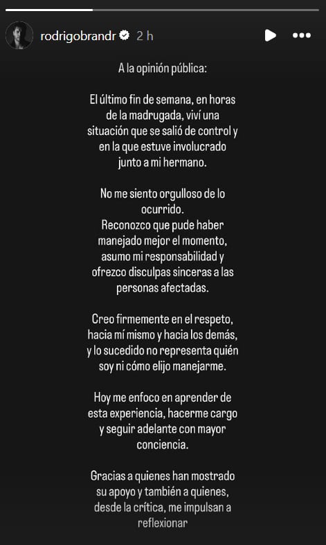 Comunicado de Rodrigo Brand