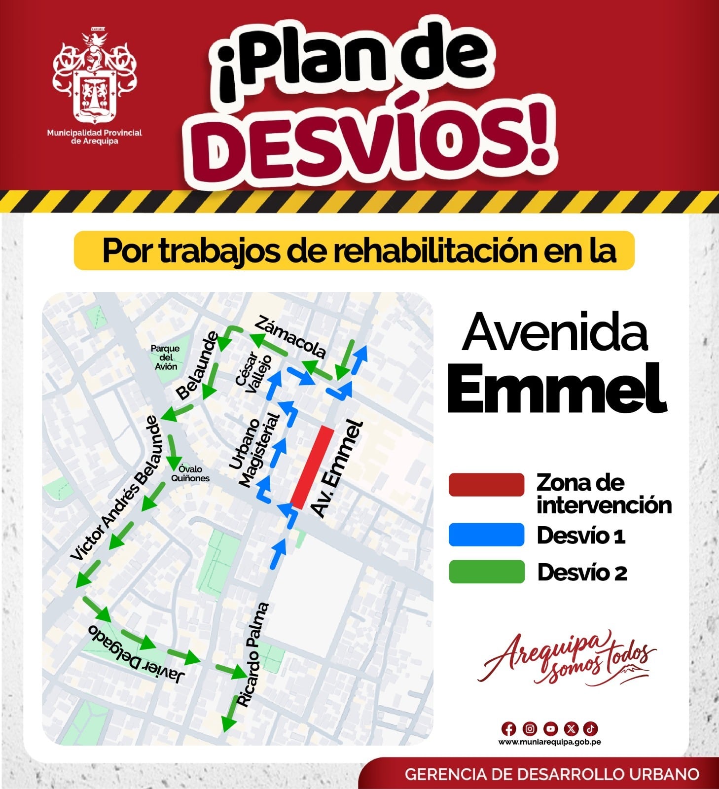 Cierran tramo de la Av. Emmel por 15 días en Arequipa