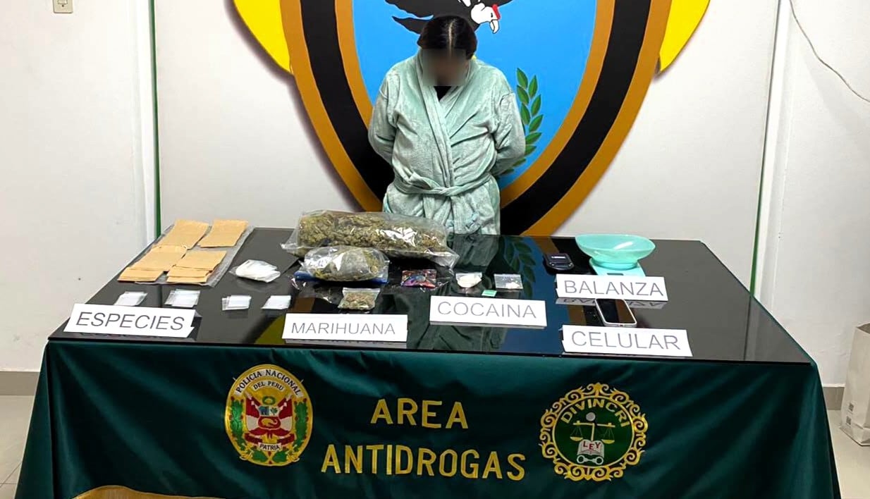 Mujer es acusada del delito de tráfico ilícito de drogas en Arequipa. Foto: Región Policial Arequipa.