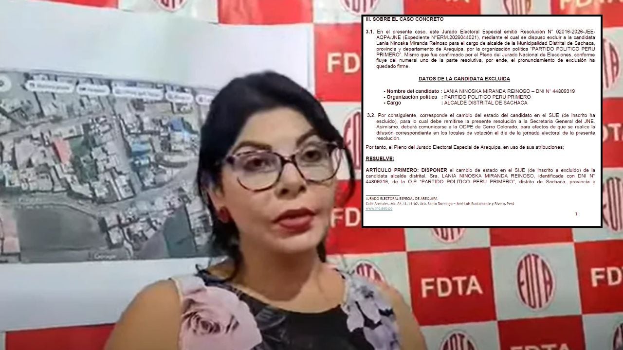JEE de Arequipa confirma exclusión de candidata a la alcaldía de Sachaca