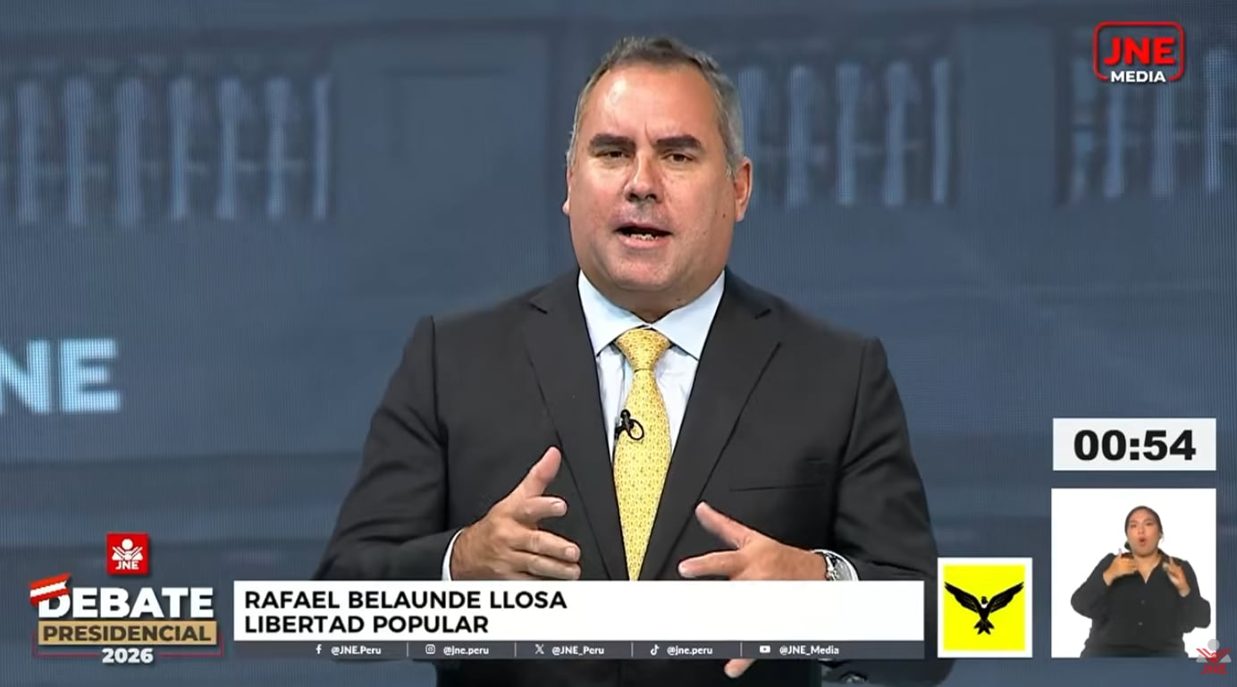 El candidato de Libertad Popular planteó medidas para reducir el déficit habitacional mediante urbanización de predios estatales y financiamiento para viviendas ya existentes. (Captura de imagen del JNE)