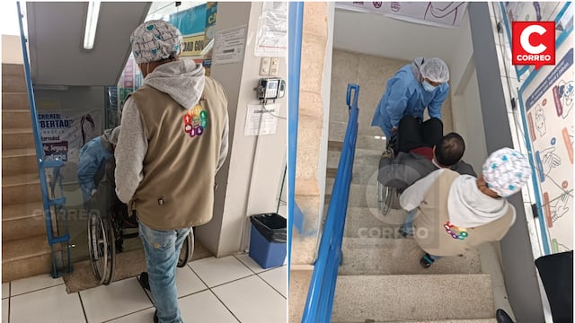 Huancayo: Cargan a pacientes con todo y silla de ruedas por las escaleras para llevarlos a terapias