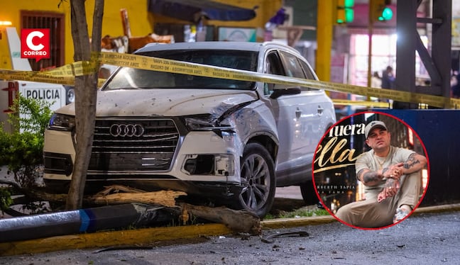 Tras el ataque, la unidad en la que se trasladaba el artista perdió el control y terminó impactando contra un poste. (Fotos: Fernando Sangama / @photo.gec)