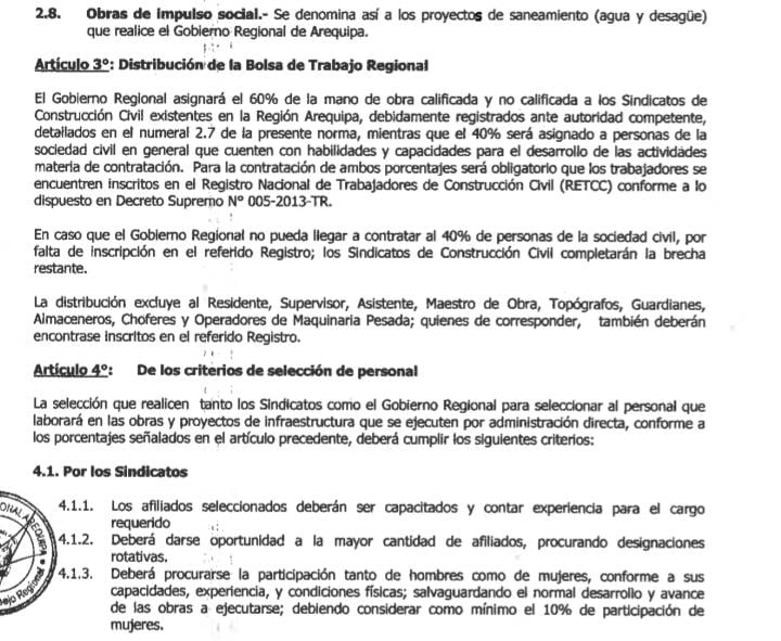 No hay pedido para modificar o derogar Ordenanza Regional N° 283 - Arequipa