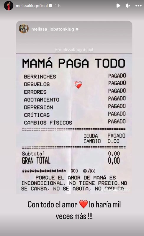 Melissa Klug compartió publicación de Samahara Lobatón