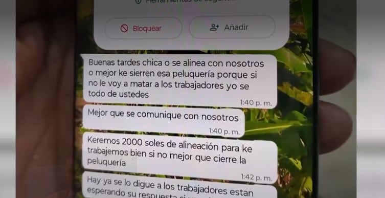 La empresaria, paciente oncológica, se retiró del local por salud mientras su personal denuncia audios y mensajes violentos. Los delincuentes amenazan con dejar una granada si no pagan. (Captura de América Noticias)